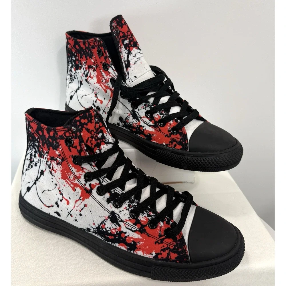 High-Top Athletic Sneakers in White, Red & Black